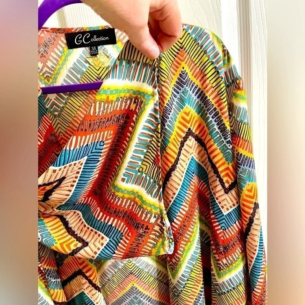 🌈 SYMMETRICAL CHEVRON MULTICOLOR Cover Up Resort Boho Geometric Wearable Art 3X
